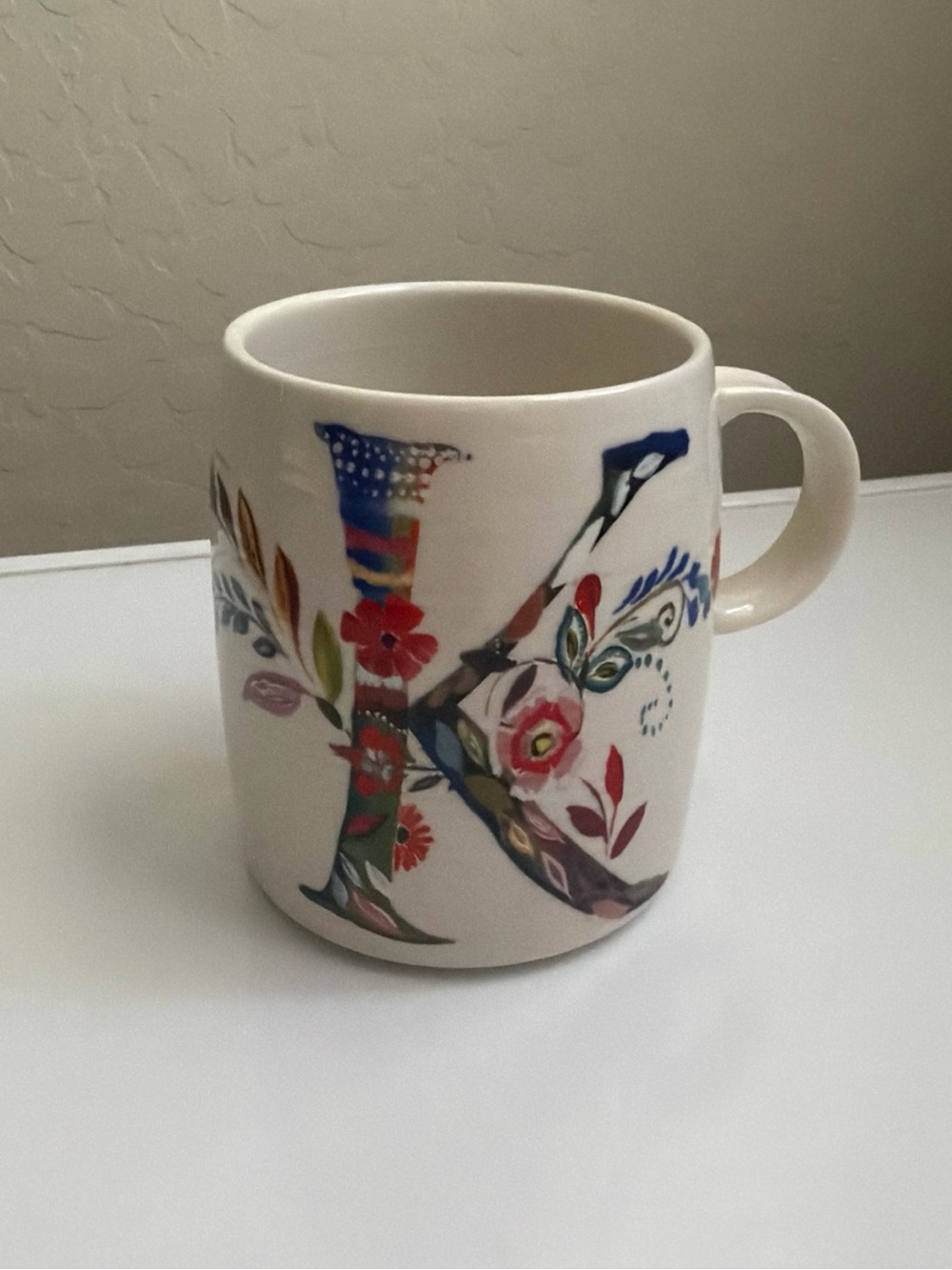 Anthropologie Starla Halfmann Floral Mug Monogram Letter “K” Initial